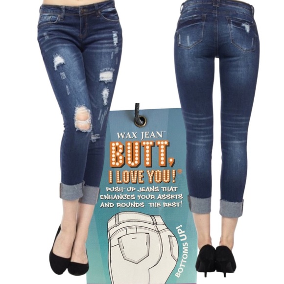 🔥BRAND NEW! Butt I Love You distressed dark wash cuffed jeans. Multiple sizes! - Picture 2 of 7